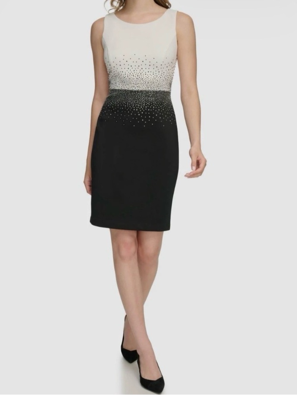 Calvin Klein Women's Black Two-Tone Embellished Boatneck Sheath
Dress Size 2